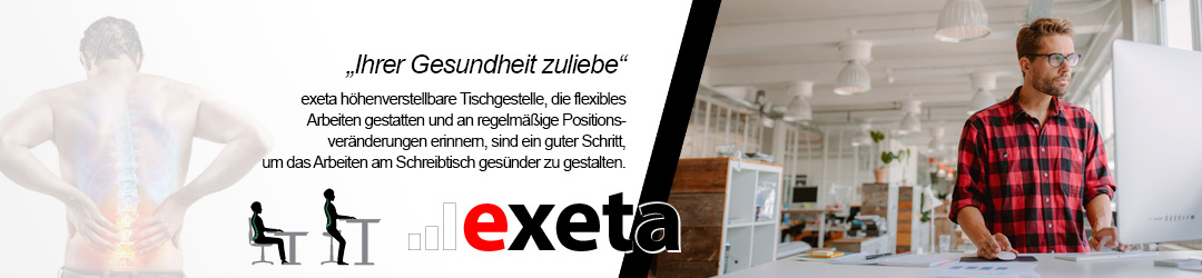Schreibtische elektrisch und manuell höhenverstellbar: exeta Sitz-Steh-Schreibtische. Ideal für Büro und Homeoffice.